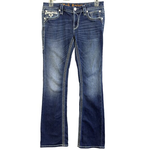 Rock Revival Jeans Womens 29 Blue Low Rise Bootcut Evella Hipster Western Flare - Picture 1 of 16